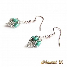 boucles d'oreilles mariage perles swarovski cristal perles de verre &eacute;meraude nacr&eacute; et argent