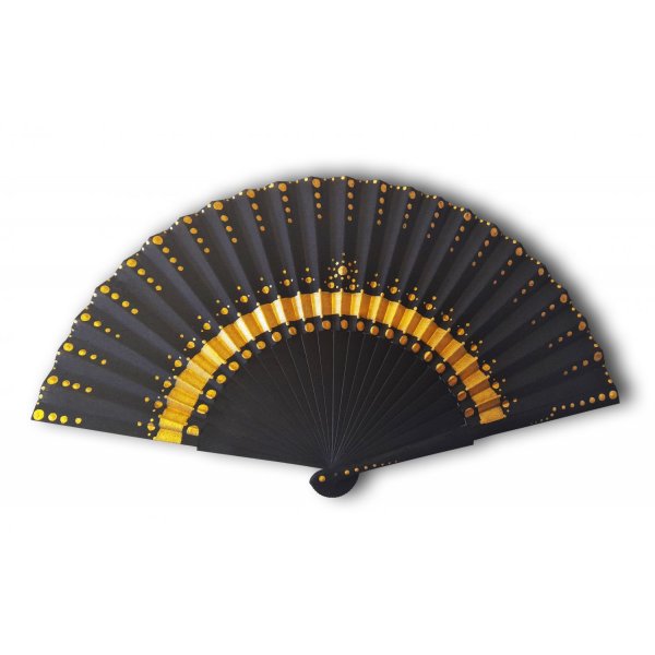 Handgetekende en geschilderde satijnen waaier "Galaxy