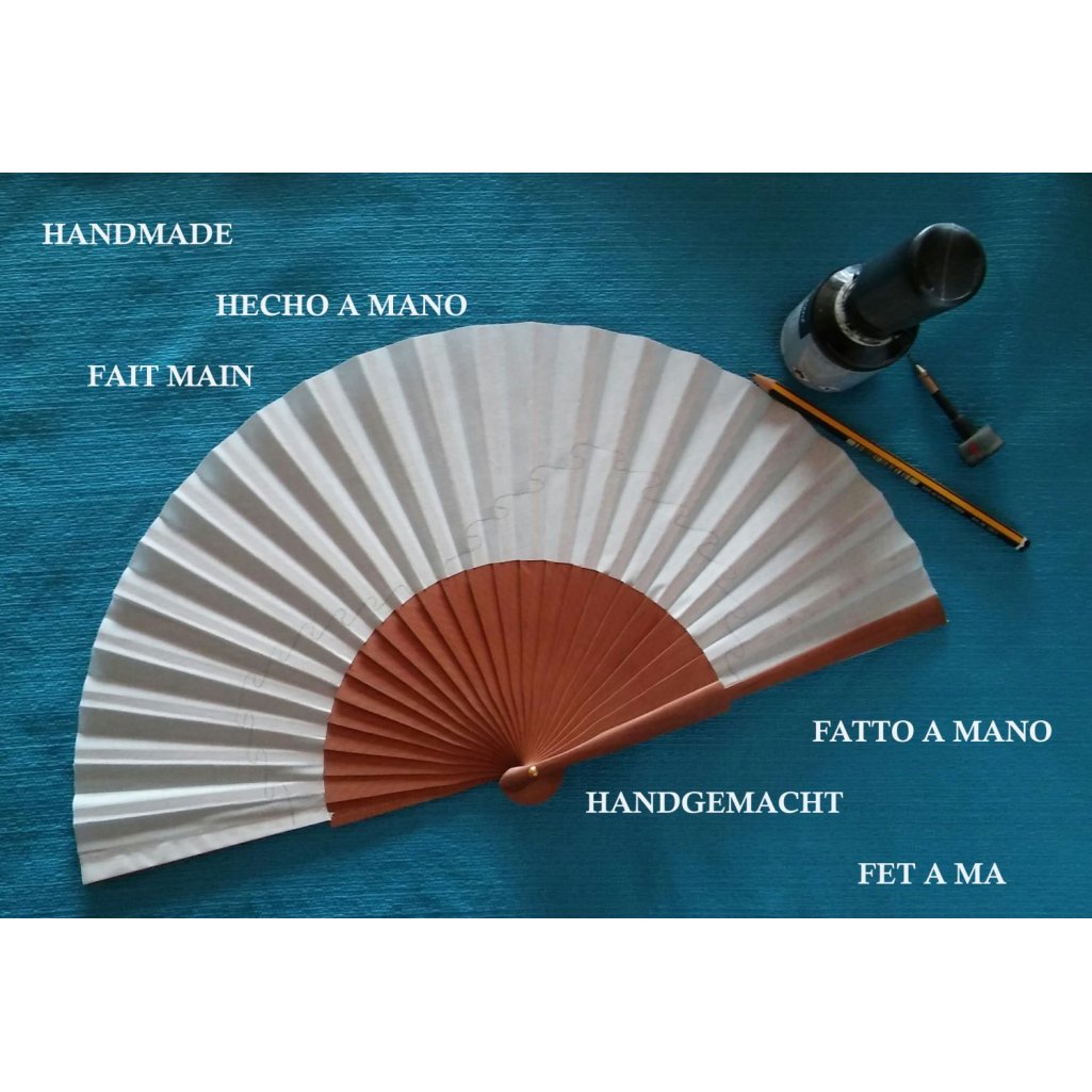 Handgetekende en geschilderde katoenen satijnen waaier "Flamenca