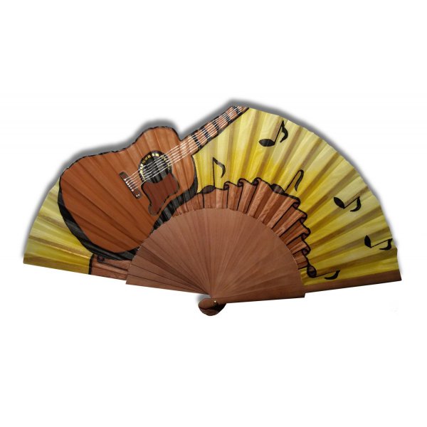Eventail en soie dessin&eacute; et peint &agrave; la main "Guitara"