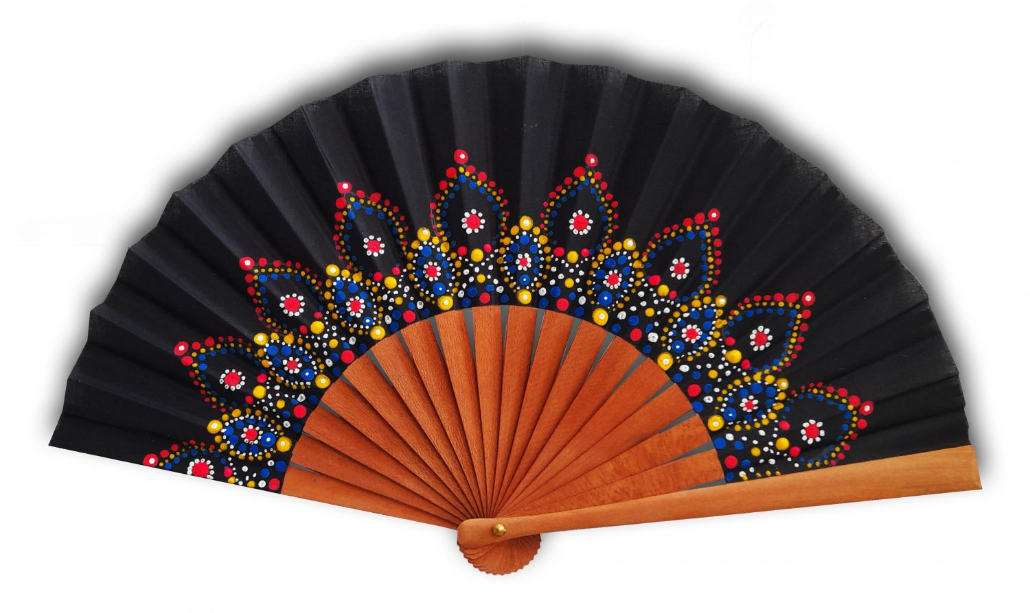 Unisex handgeschilderde katoenen waaier. "Mandala" 19cm