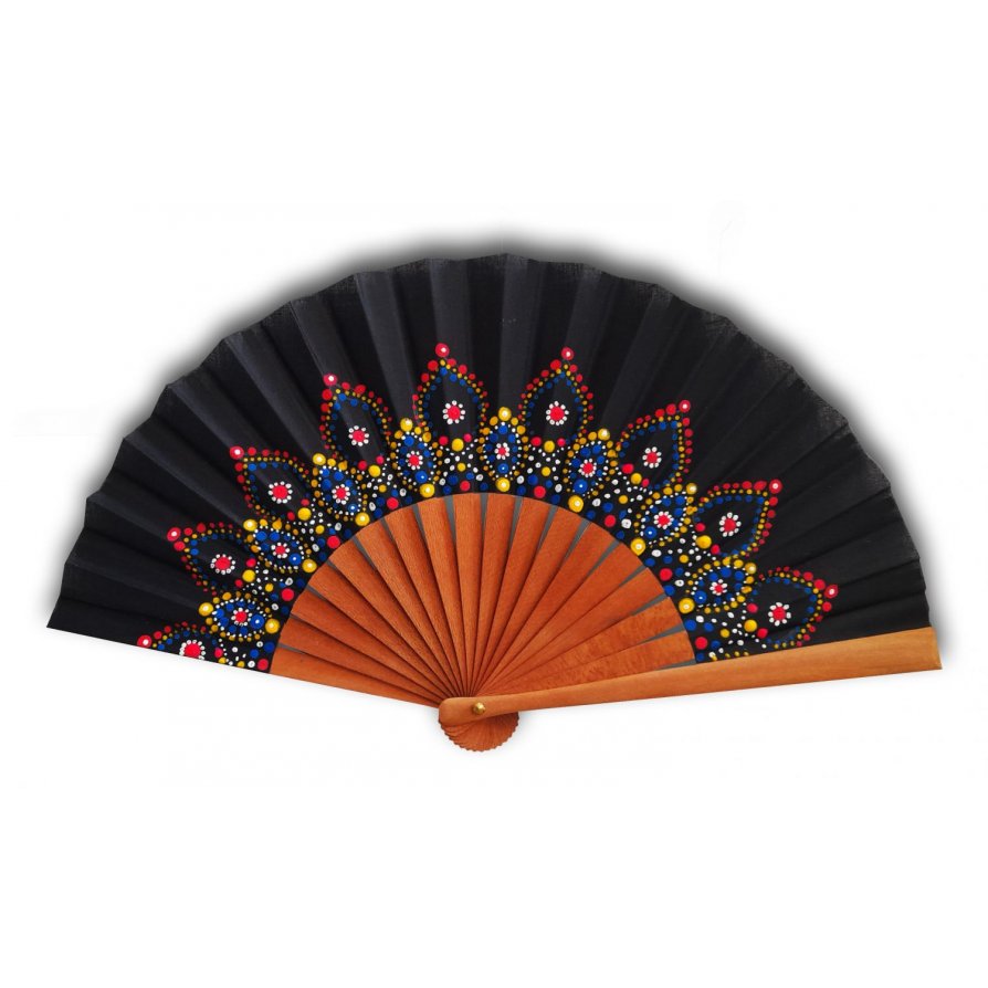 Unisex handgeschilderde katoenen waaier. "Mandala" 19cm