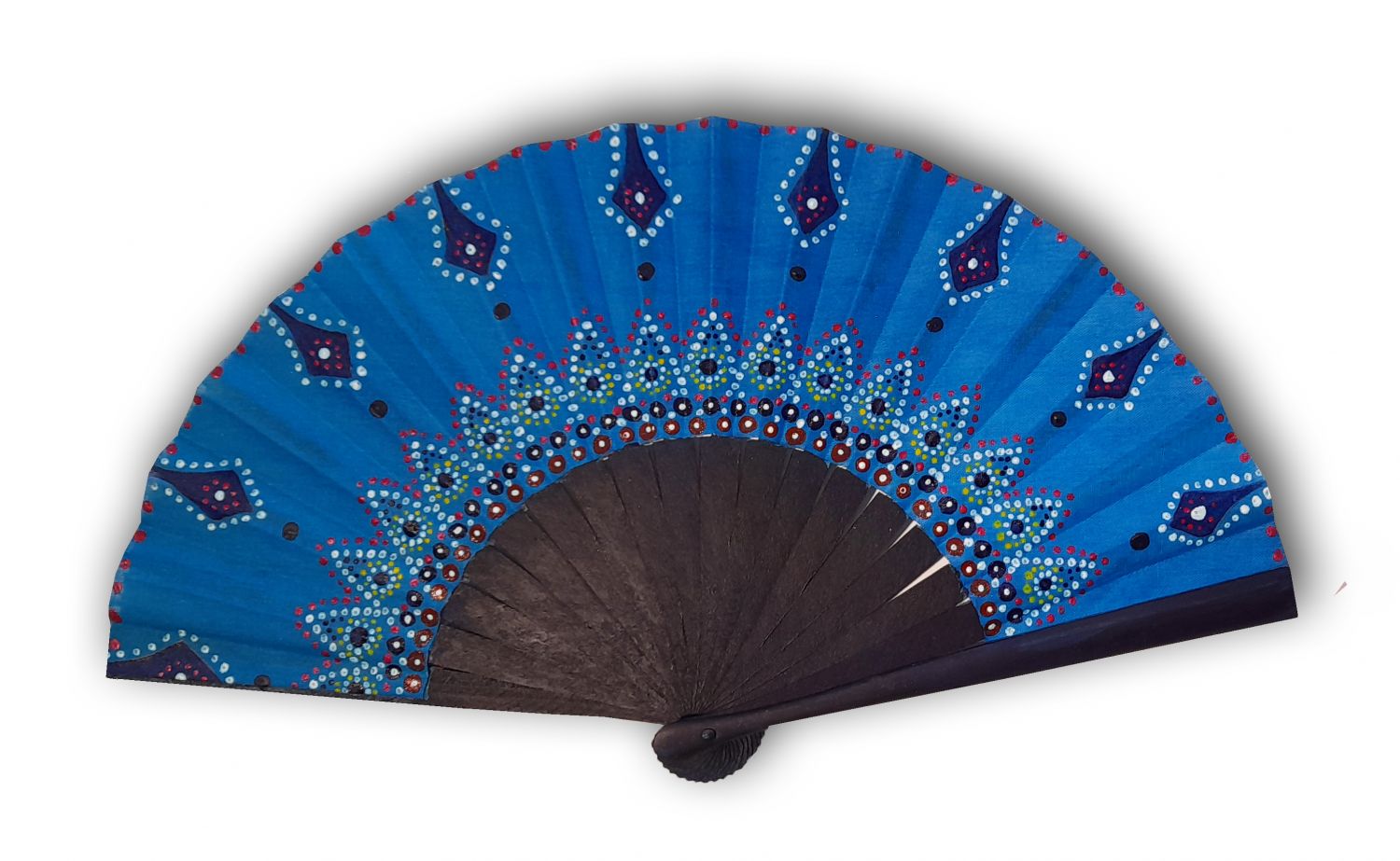 Unisex handgeschilderde katoenen waaier. "Zuidelijke Mandala" 19cm