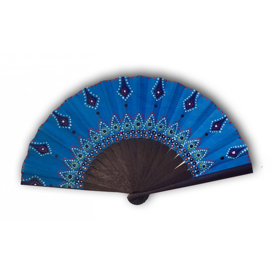 Unisex handgeschilderde katoenen waaier. "Zuidelijke Mandala" 19cm