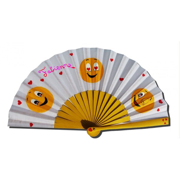 Mijn eerste handgetekende en geschilderde katoenen waaier "Emoji