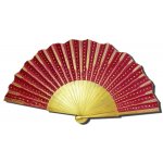 Handgetekende en handgeschilderde satijnen waaier 'In rood en goud