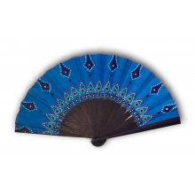 Unisex handgeschilderde katoenen waaier. 'Zuidelijke Mandala' 19cm