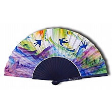 Eventail en satin dessiné et peint à la main 