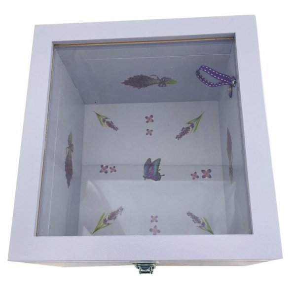 Houten kistje met glazen deksel. Model : lavendula.