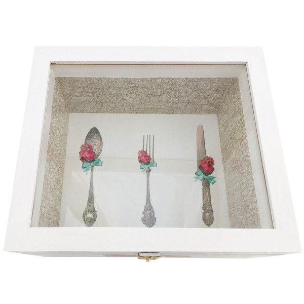 Houten kistje met glazen deksel. Model : goede dag