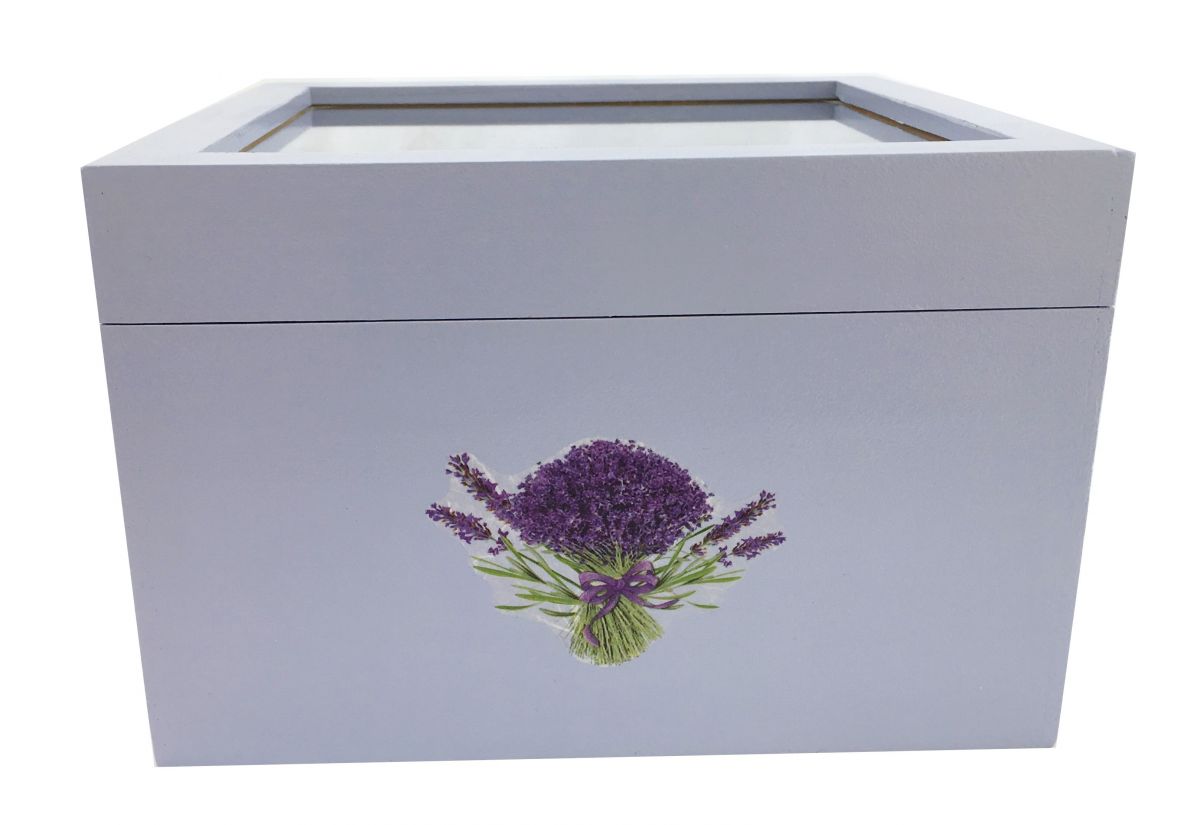 Houten kistje met glazen deksel. Model : lavendula.
