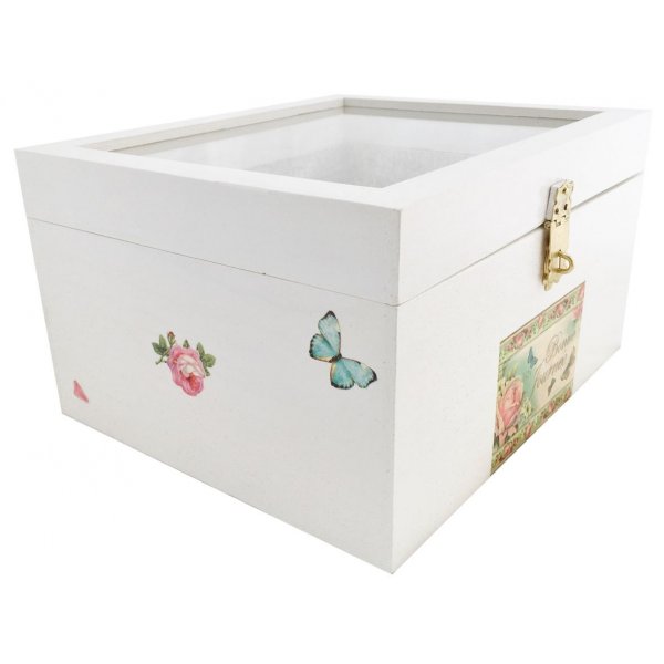 Houten kistje met glazen deksel. Model : goede dag