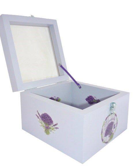 Houten kistje met glazen deksel. Model : lavendula.