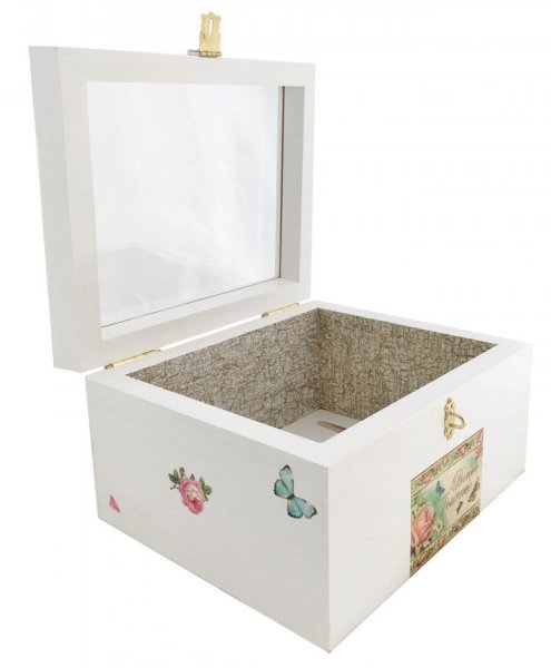 Houten kistje met glazen deksel. Model : goede dag