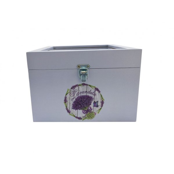 Houten kistje met glazen deksel. Model : lavendula.