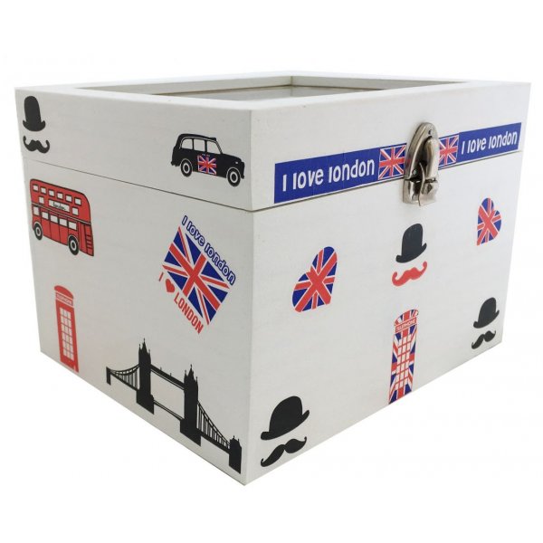 Houten doos en glazen deksel. Model : london