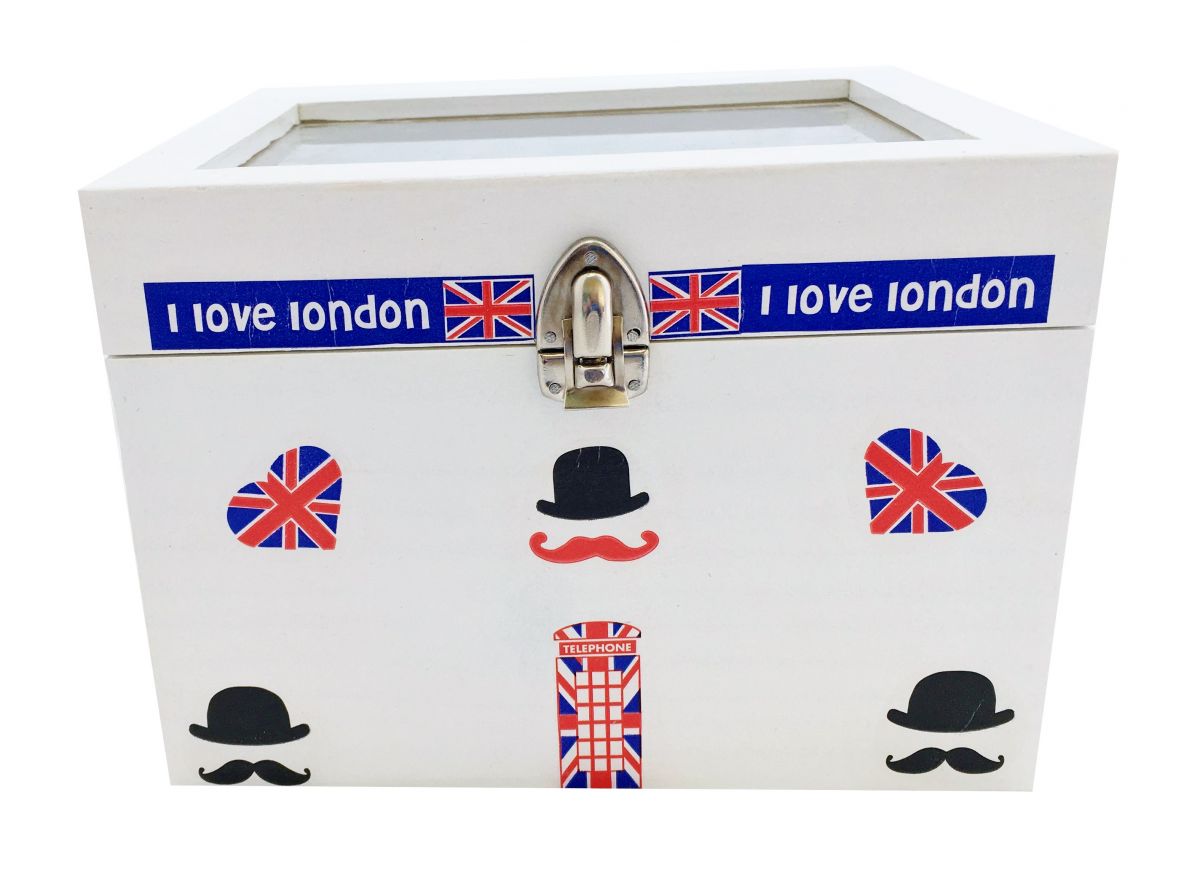 Houten doos en glazen deksel. Model : london