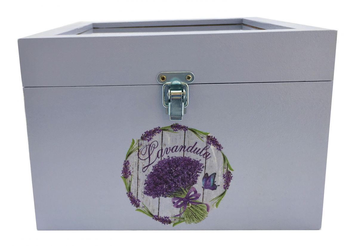 Houten kistje met glazen deksel. Model : lavendula.