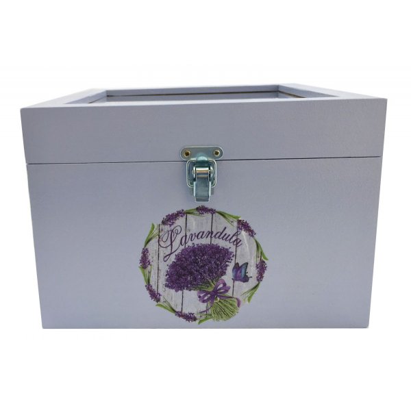 Houten kistje met glazen deksel. Model : lavendula.