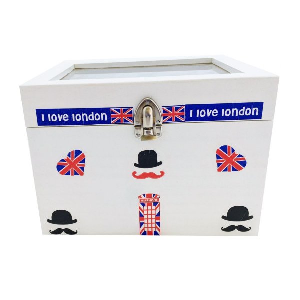 Houten doos en glazen deksel. Model : london