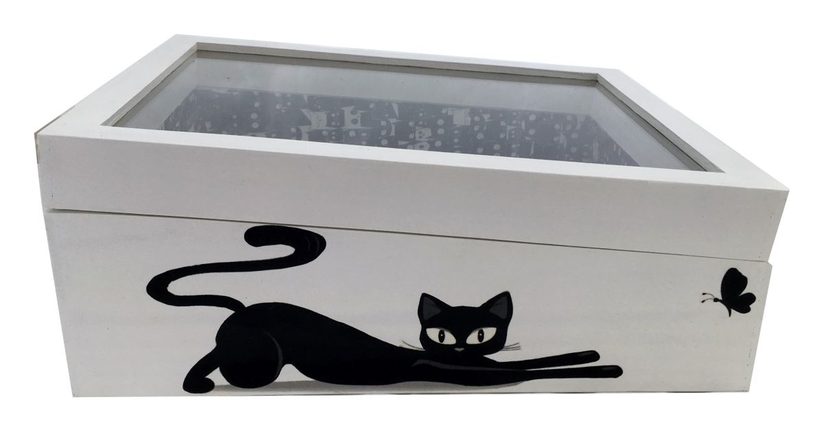Houten doos met glazen deksel. Model : love cat