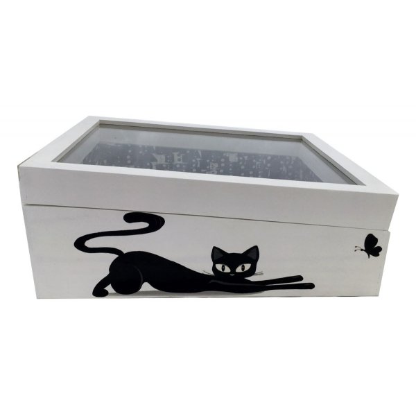 Houten doos met glazen deksel. Model : love cat