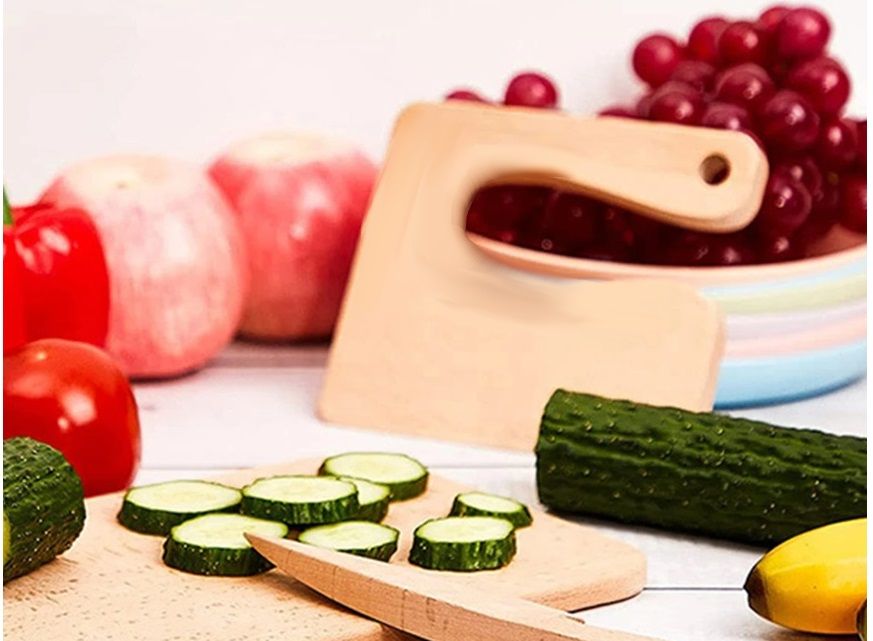 Beukenhouten mes en snijplank voor kinderen