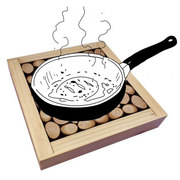 Tafelmat in hazelnoot/lila houtblokken, omkeerbaar in een kopje met goudkleurige craquelé decoratie