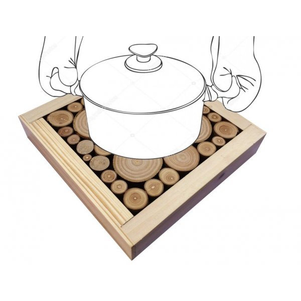 Tafelmat in laurier / hazelnoot houtblokken, omkeerbaar in een kopje met jacquard hart decoratie