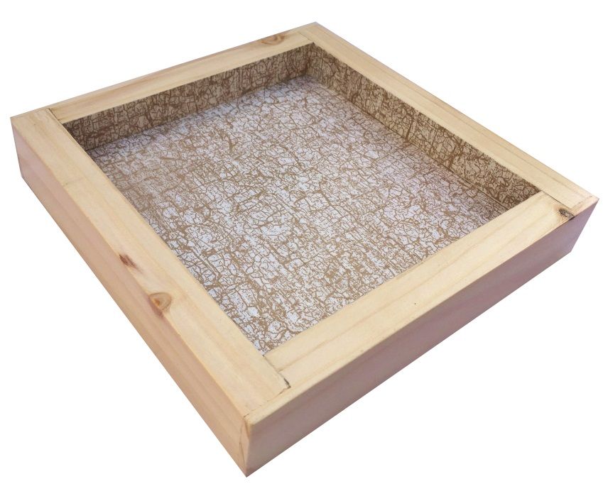 Tafelmat in hazelnoot/lila houtblokken, omkeerbaar in een kopje met goudkleurige craquelé decoratie