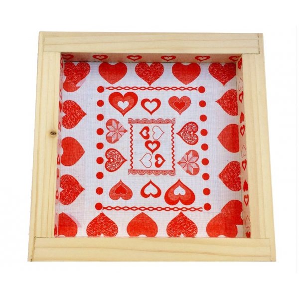 Tafelmat in laurier / hazelnoot houtblokken, omkeerbaar in een kopje met jacquard hart decoratie