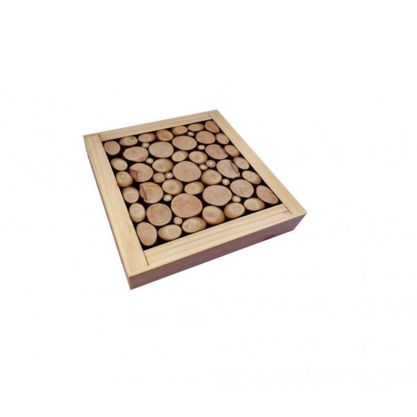 Tafelmat in hazelnoot/lila houtblokken, omkeerbaar in een kopje met goudkleurige craquel&eacute; decoratie