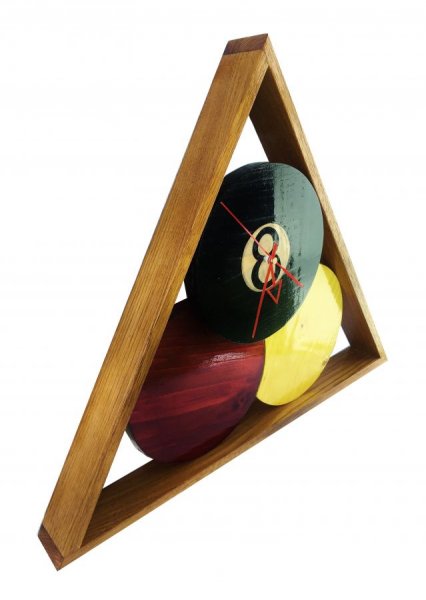 Klok in massief hout kastanje en grenen "biljart" model