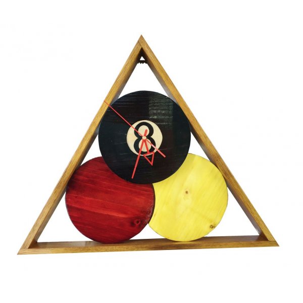 Klok in massief hout kastanje en grenen "biljart" model