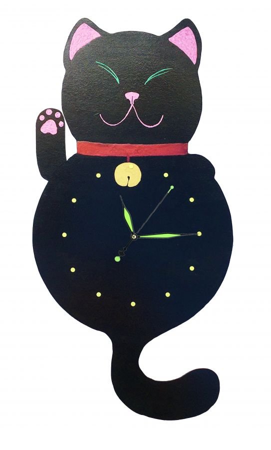 Houten klok model "Maneki-neko" Chinese kat