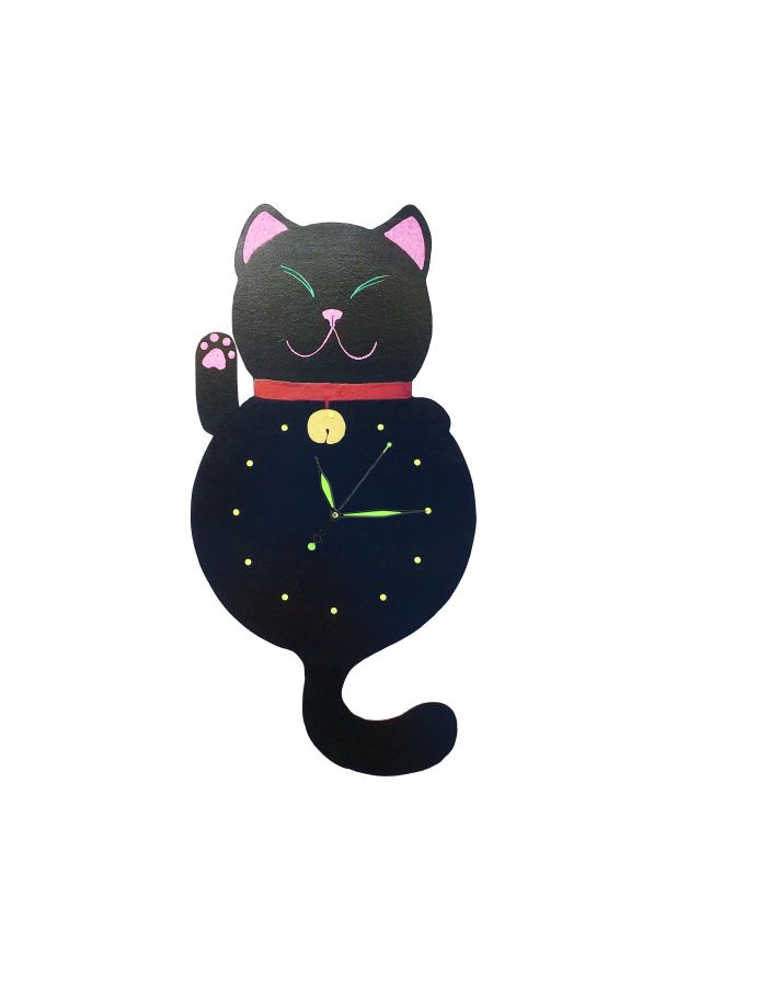 Houten klok model "Maneki-neko" Chinese kat