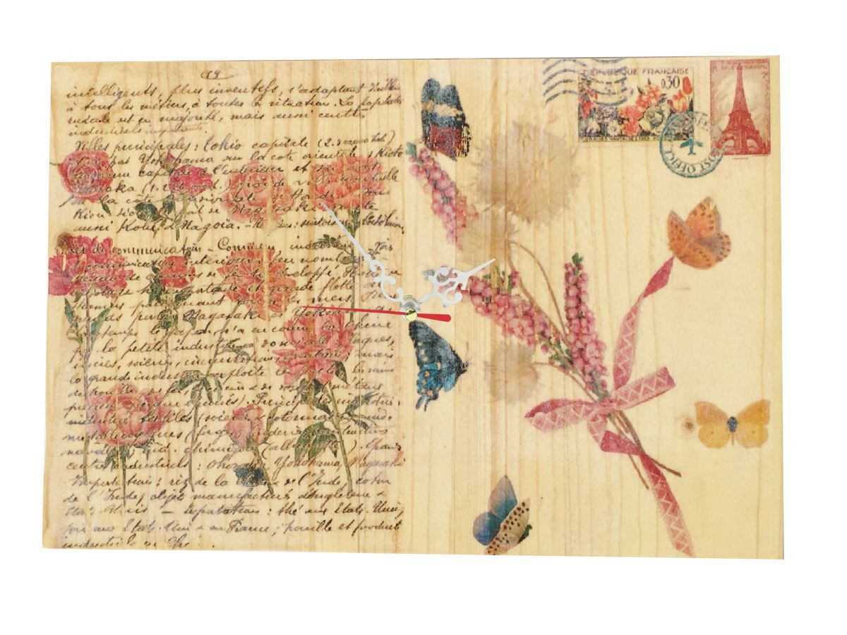 Rechthoekige wandklok decor Vintage postkaart