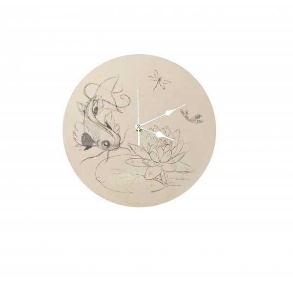 Horloge ronde en bois "japon ko&iuml; et lotus"