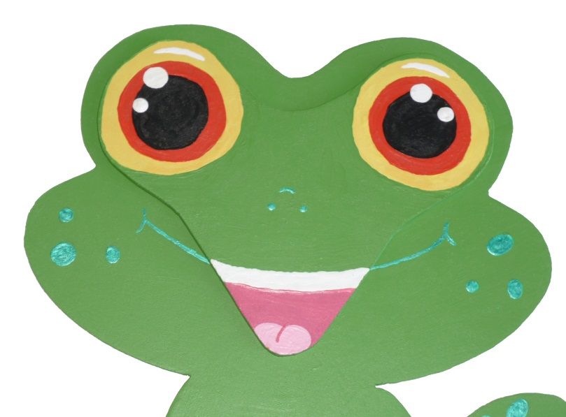 Houten wand- of deurbord model : kikker chibi manga 21x20 cm groen