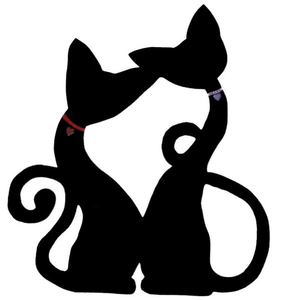 Houten wand- of deurbord model : koppel kat groot hart omhelzing 46x40 cm zwart