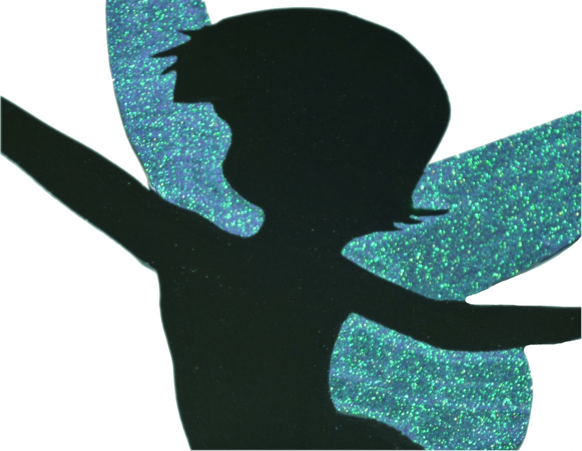 Houten wand- of deurbord model : dancing fairy 60x38 Cm Holografische glitter paars groen