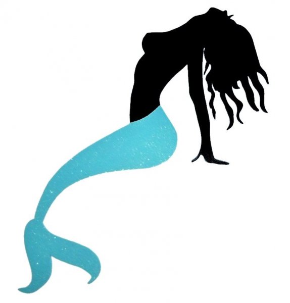 Houten wand- of deurbord model: tweekleurige zeemeermin met pailletten 24x53 cm 