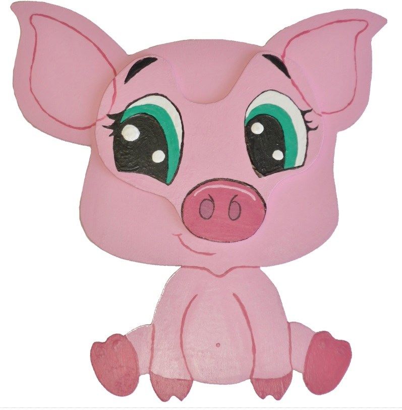 Houten wand- of deurbord model :varken chibi biggetje manga 21x20 cm roze