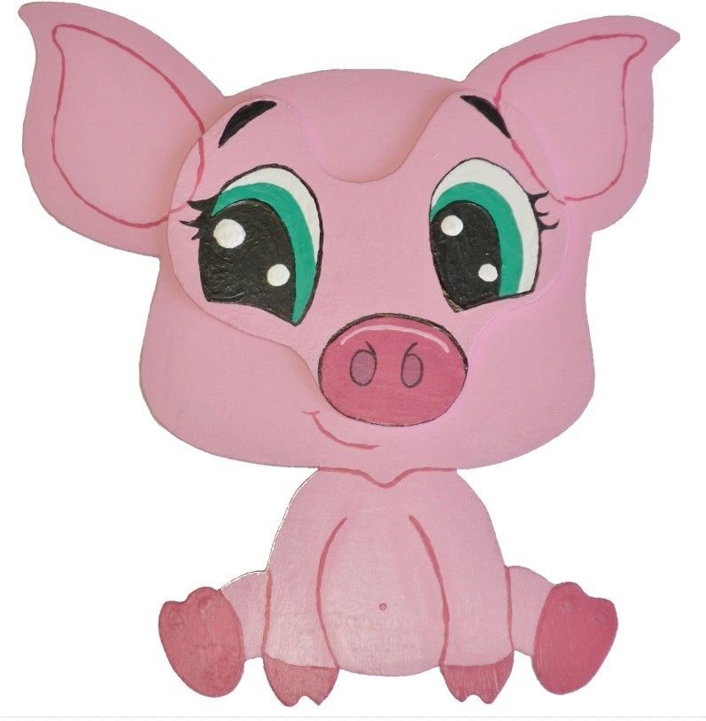 Houten wand- of deurbord model :varken chibi biggetje manga 21x20 cm roze