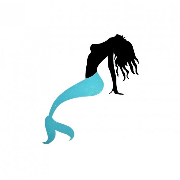 Houten wand- of deurbord model: tweekleurige zeemeermin met pailletten 24x53 cm 