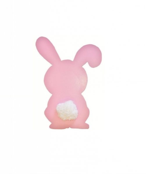 Houten wand- of deurbord model : roze konijn met wollen pomponstaart 29x20 cm meisje