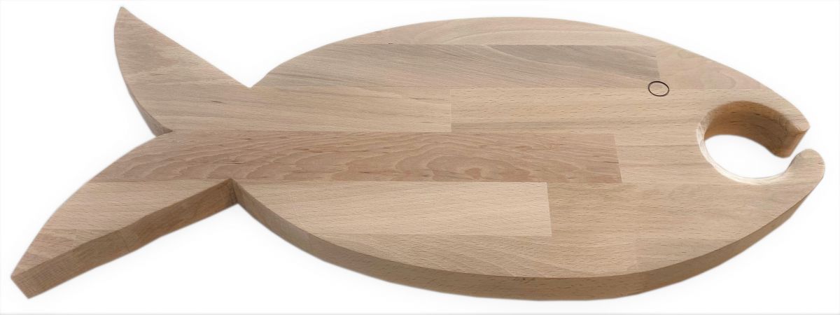 FSC natuurlijk beukenhouten snijplank vis model 1 glas 