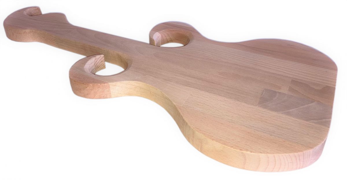 FSC natuurlijk beukenhouten snijplank model gitaar plaats voor 2 glazen