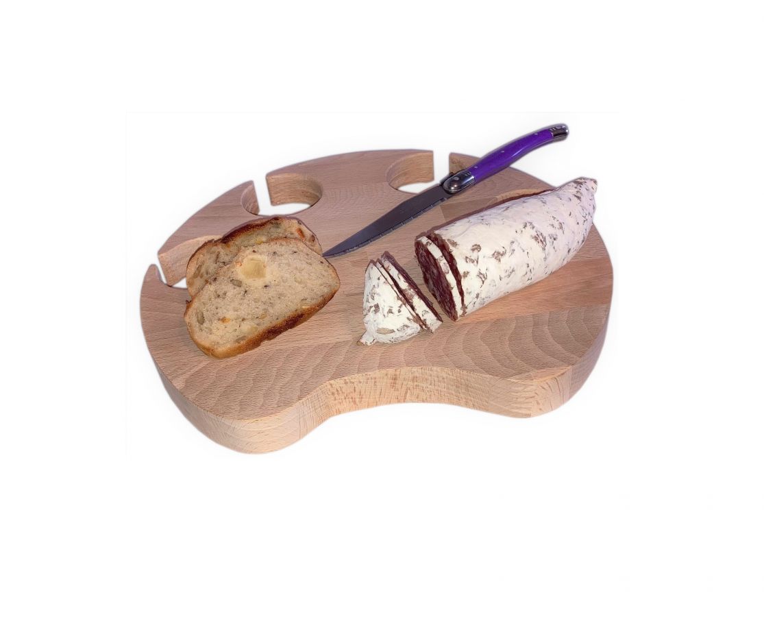 Speciale snijplank van natuurlijk beukenhout FSC-kattenpootmodel voor 4 glazen met steeltjes