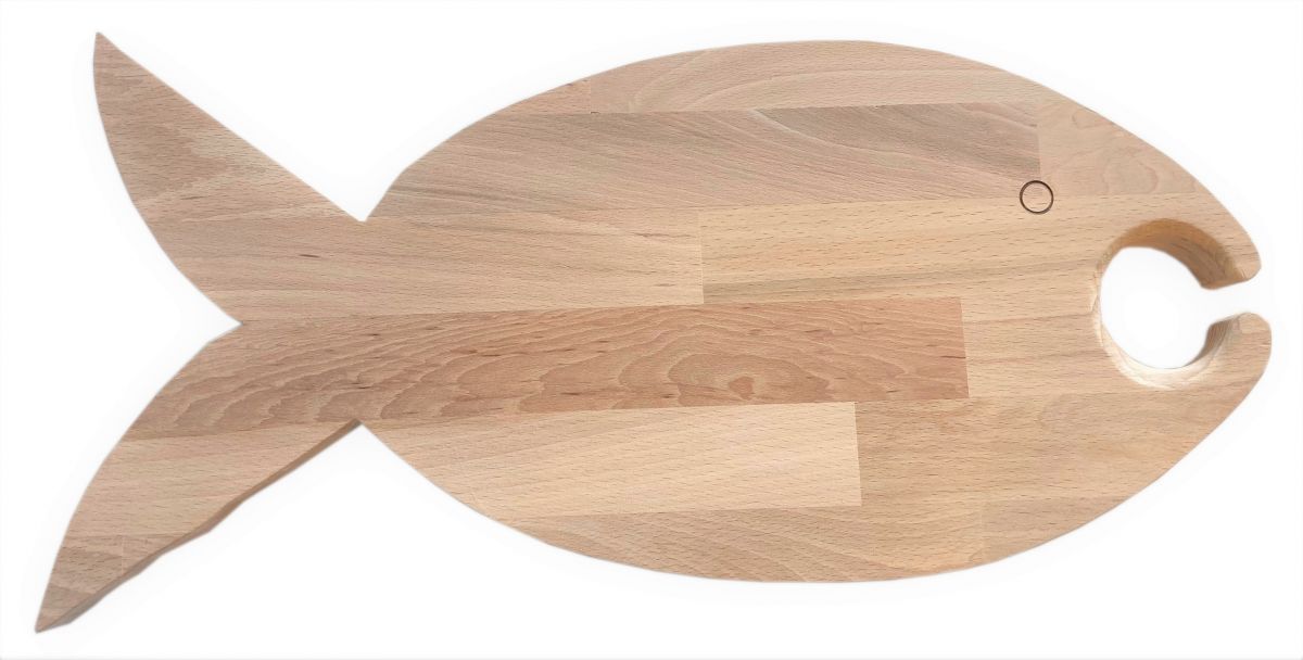 FSC natuurlijk beukenhouten snijplank vis model 1 glas 